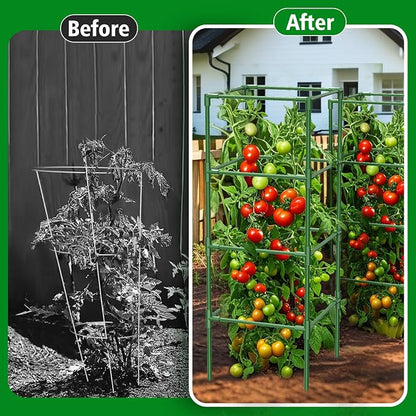 3 Pack Tomato Cages, 42 Inch Square Tomato Cage for Raised Garden Bed, Rust-Proof Sturdy Tall Tomato Trellis Supports for Climbing Plants Outdoor with Clips Wire