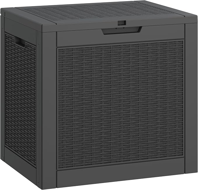 LHBGO 31 Gallon Deck Box, Resin Outdoor Storage Box, Waterproof and UV Resistant Deck Box, Lightweight Storage Box for Garden Tools, Pool Supplies