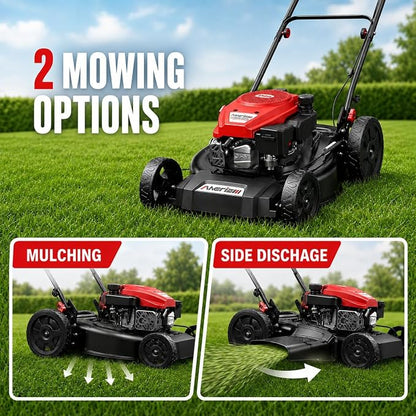 AMERISUN 21" Gas Lawn Mower, 144cc 4-Stroke, 2-in-1 Mulch & Side Discharge, 6 Height Adjustment, Lightweight Push Mower for Backyard Lawn Care