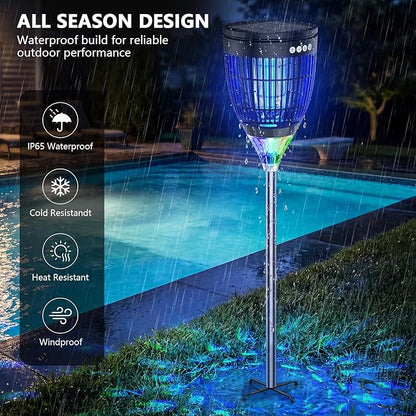 Solar Bug Zapper Outdoor, Jinyeda 4200V Mosquito Zapper with RGB Projector & Flame Lights, Cordless Mosquito Killer, USB Rechargeable Fly Insect Trap Waterproof Lighting Decor for Patio, Garden, Yard