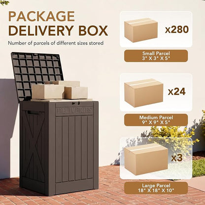 Lockable Outdoor Storage Box 52 Gallon, All-Weather Resin Deck Box for Patio, Garden, Pool, Organizes Furniture Cushions, Gardening Tools, Pool Accessories, Brown