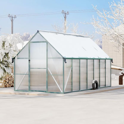 GarveeLife 8X14FT Polycarbonate Greenhouse with Aluminum Frame, Polycarbonate Greenhouse for Outdoors, Greenhouses with Ventilation and Rain Gutter, Aluminum Large Walk-in Greenhouses for Outside