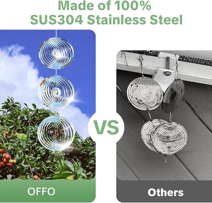 OFFO 304 Stainless Steel Bird Reflectors, Double-Sided Reflective 3D Round Bird Scare Devices, Outdoor Garden Decor for Patio Yard Porch Pool Window, 9 PCS