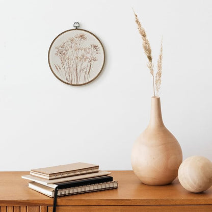 TLESKE Beige Rustic Fall Botanical Round Wall Art Decor, Boho Autumn Wildflower Floral Framed Canvas Prints Wall Art Artwork, Neutral Vintage Wall Hanging Door Decor Decorations for Bedroom Living Room Farmhouse 10x10