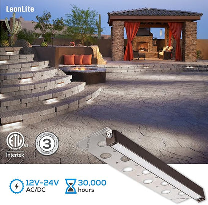 LEONLITE 8-Pack 12 Inch LED Hardscape Lighting, 3W/5W/7W, 5000K Daylight | Update Dimmable Retaining Wall Lights, Low Voltage Landscape Lighting, 12-24V AC/DC Paver Light, Outdoor Step Lights, ETL