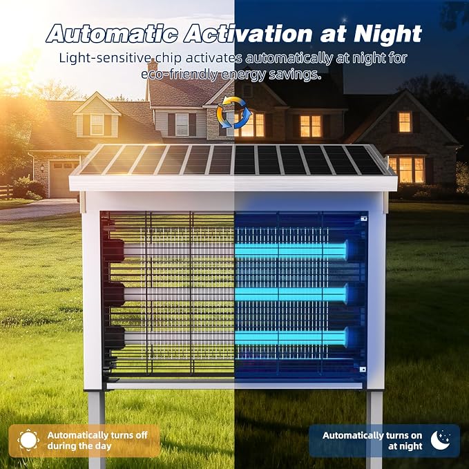 Heavy-Duty Large Solar Bug Zapper Outdoor for 1/4 Arce with 30W Solar Panel | Aluminum Rechargeable Solar Zapper with High Powered, Waterproof Solar Bug Zapper for Patio Garden Backyard Farm Large Places