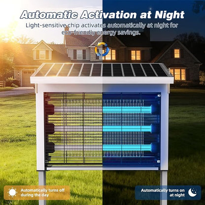 Heavy-Duty Large Solar Bug Zapper Outdoor for 1/4 Arce with 30W Solar Panel | Aluminum Rechargeable Solar Zapper with High Powered, Waterproof Solar Bug Zapper for Patio Garden Backyard Farm Large Places