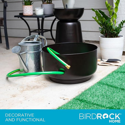 BIRDROCK HOME Decorative Footed Water Hose Holder Pot - Ground Garden Hose Box - Steel - Powdered Coated - Embossed - Steel Metal Hider - Outdoor or Indoor Use (Oil Rubbed Bronze)