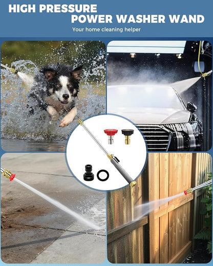 Jet Nozzle Power Washer for Garden Hose with 2 Different Nozzles and Quick Connectors, 2026 Upgrade 17 inch 2-In-1 High Pressure Wand for Patio Car Pet Garden Outdoor Cleaning (Gray)