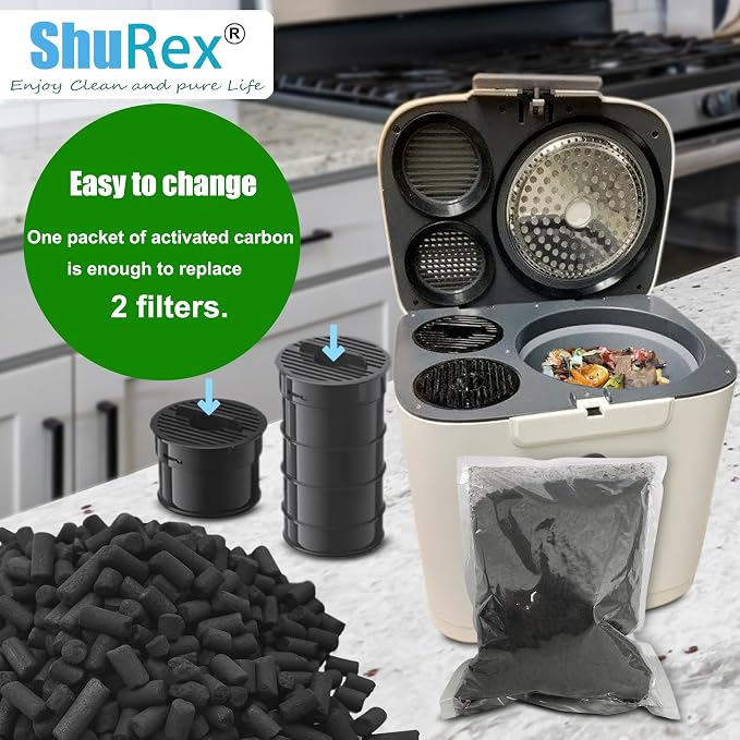Odor Absorbing Carbon Refills for Fylecen Kitchen Smart Compost Bin | Replacement Activated Charcoal Filters Compatible with Fylecen Electric Kitchen Compost Filter, Kitchen Odor Absorbing Pack