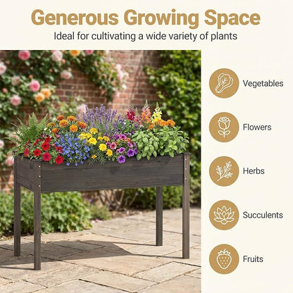 S AFSTAR Raised Garden Beds, 2 Pieces Elevated Wooden Planter Box, 47”L x 24”W x 30”H, Outdoor Gardening Planting Bed for Vegetables, Flowers & Herbs Grow, Great for Backyard, Patio, Lawn (Gray)