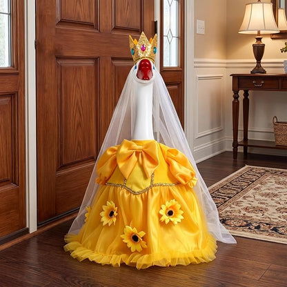 Porch Goose Statue with Princess Outfits - Cute Resin Goose Figurine with Yellow Princess Dress and Crown, Waterproof Weather Resistant Garden Decor for Patio Lawn Room, Gift for Women Goose Lovers