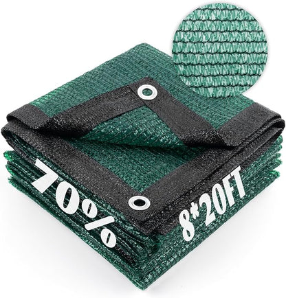 Cool Area 70% Sun Shade Cloth Mesh Tarp with Grommets for Plant Cover 8x20ft Patio Canopy Garden Pergola Greenhouse Car Barn Kennel Dark Green