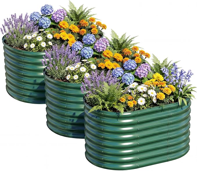 AHEONLAR 3Pack 3x2x2ft Galvanized Raised Garden Beds Outdoor, Oval Raised Beds for Gardening Metal Planter Boxes for Planting Vegetables, Fruit, Herb, Green