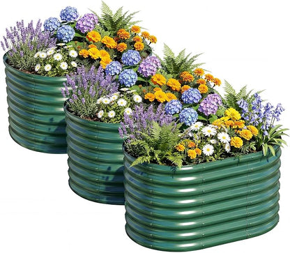 AHEONLAR 3Pack 3x2x2ft Galvanized Raised Garden Beds Outdoor, Oval Raised Beds for Gardening Metal Planter Boxes for Planting Vegetables, Fruit, Herb, Green