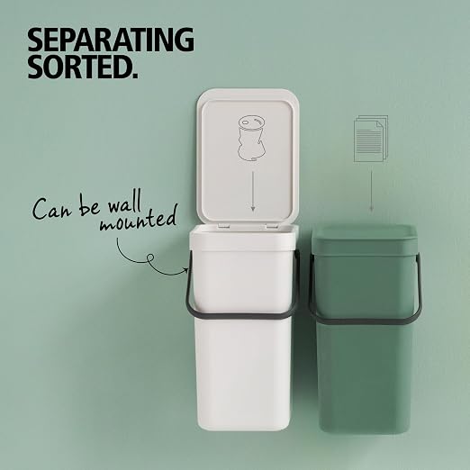 Brabantia Sort & Go Kitchen Recycling Bin | M / 6.6 Gal / 25L | Dark Gray | Removable Stay-Open Lid, Carry Handle | Trash Can for Bottles, Cans, Paper, Glass | Wall-Mounting Bracket Sold Separately