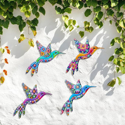 Metal Hummingbird Wall Art, 4 PCS Metal Bird Wall Hanging Decorations for Outdoor Fence Garden Yard Patio Balcony, Garden