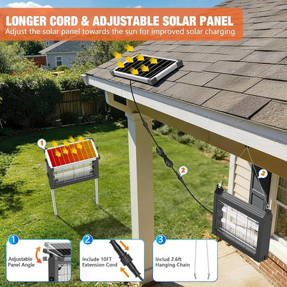 Solar Bug Zapper Outdoor Waterproof, 4500V Rechargeable Mosquito Zapper with Solar Panel Sensor, Auto ON/Off, 10ft Extension Cord & Solar Powered Bug Zapper, Cordless Insect Zap for Patio Yard Garden