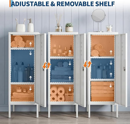 Lockable Metal Locker Cabinet, 39''h Metal Storage Cabinet with Lock, Adjustable Shelf & Ventilation, Steel Locker for Gym, School, Office, Home, Garage White