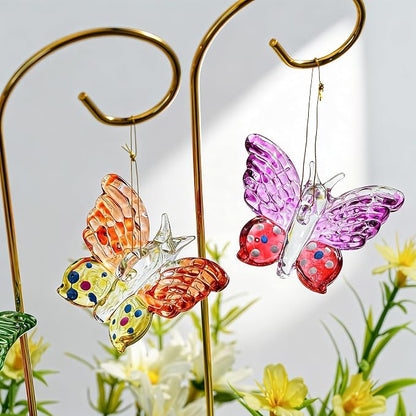 4pcs Blown Glass Butterfly Hanging with Stakes for Garden Decorations | Colorful Butterfly,13.5'' Golden Trellis for Flower Bouquet Outdoor Indoor Plant Pot Flower Bed Home Décor Accessories Gifts