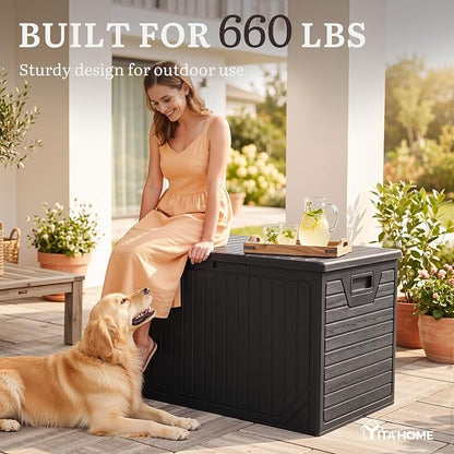 YITAHOME XXL 230 Gallon Extra Large Outdoor Deck Box | Lockable Resin Double-Wall Storage Box and Waterproof Patio Furniture Bin for Garden Tools & Pool Accessories, Black