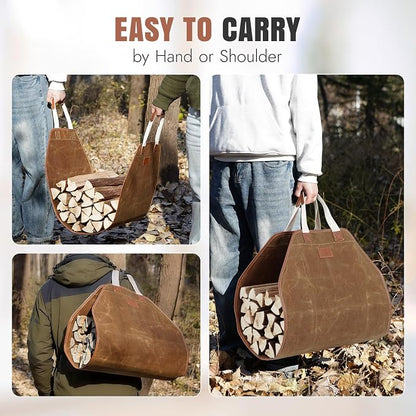 INNO STAGE Canvas Log Carrier Bag, Durable Wood Tote,Fireplace Stove Accessories, Extra Large Firewood Holder with Handles for Camping (44" L x 21" W-Rust)