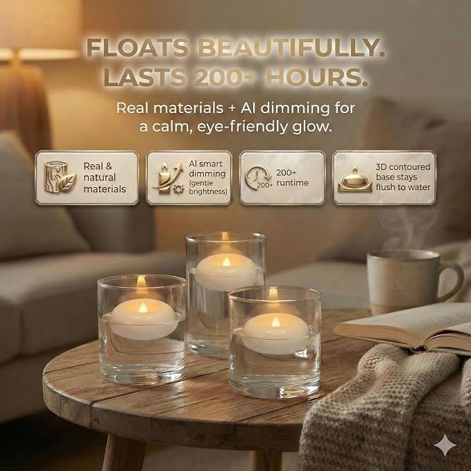Aignis 24pcs Flameless Candles Waterproof, 200Hr 2.2”LED Tea Lights with Battery, Water-Activated Candles for Pool, Wedding Centerpieces, Bath & Spa, Home Decoration (Elegant White)