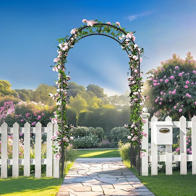 86" H Black Metal Arched Garden Arbor for Climbing Plants | Wedding Archway for Outdoor Ceremonies and Garden Decor, Ideal for Backyard, Lawn, Patio, or Pathway