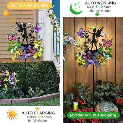 Solar Fairy Garden Decor, Silhouette Fairy with Butterflies Garden Stake,Waterproof for Outside,Walkway,Yard,Lawn,Patio
