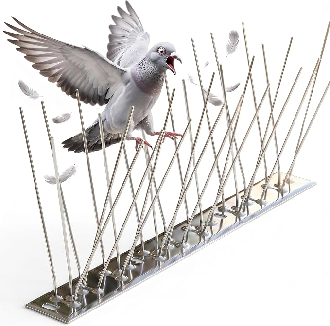 Stainless Steel Bird Spikes, Cover8.2 ft (10 Strips Uninstalled) | 304 Stainless, Metal Bird Spikes Fence Spikes, Pigeon & Small Bird Deterrent for Outdoor Bird Control