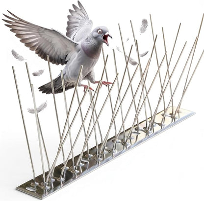 Stainless Steel Bird Spikes, Cover8.2 ft (10 Strips Uninstalled) | 304 Stainless, Metal Bird Spikes Fence Spikes, Pigeon & Small Bird Deterrent for Outdoor Bird Control