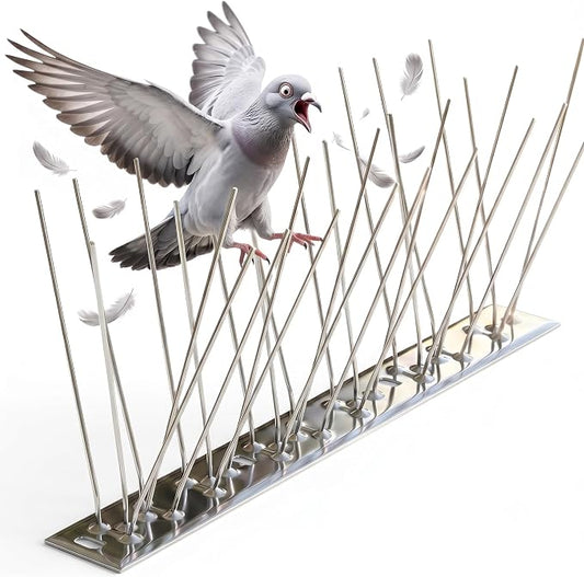 Stainless Steel Bird Spikes, Cover8.2 ft (10 Strips Uninstalled) | 304 Stainless, Metal Bird Spikes Fence Spikes, Pigeon & Small Bird Deterrent for Outdoor Bird Control