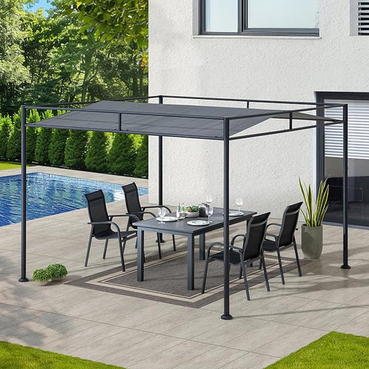 SUNJOY 10' x 10' Outdoor Pergola, Darkeford Metal Pergola with Black Sling Fabric Sun Shade Canopy for Outdoor Patio, Garden,Yard, Deck, Entertaining