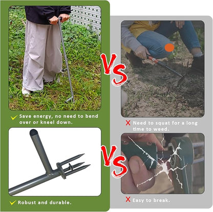 Stand Up Weeder - 3-Claw Stainless Steel Root Extractor, No Bending | 39-42" long handle manual weeding tool for elderly & gardeners,without bending, Durable stainless steel