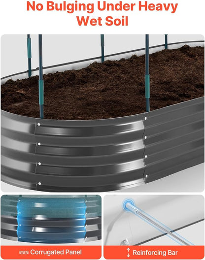 VEVOR 6x3x1FT Metal Raised Garden Bed Kit with Self Watering System and Mesh Cover, Oval Outdoor Galvanized Planter Raised Beds for Gardening Planting Flowers Fruits Vegetables