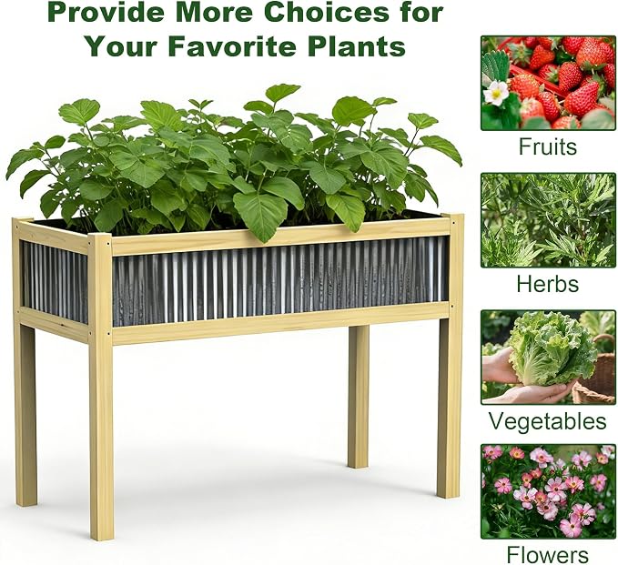Raised Garden Bed Outdoor - 48”L*20”W*34”H Elevated Wooden Planter Box Stand, Backyard, Patio, Balcony w/Bed Liner, 300lb Capacity