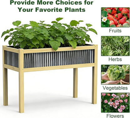Raised Garden Bed Outdoor - 48”L*20”W*34”H Elevated Wooden Planter Box Stand, Backyard, Patio, Balcony w/Bed Liner, 300lb Capacity