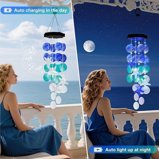(New) Solar Wind Chime for Outside, Solar Hanging Wind Chime Lights, Gift for Women Grandma Mom Wife Sister Girls, LED Decorative Mobile Lights for Garden Yard Patio Decorations - Blue