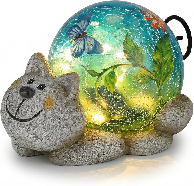 Solar Garden Statues Outdoor Decor - Cat Outdoor Statues with Solar Lights Resin Cat Sculptures for Yard Art Lawn Ornaments, Valentines Day Gifts, Housewarming Garden Gifts