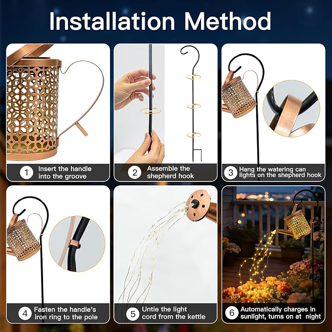 Ollny Solar Watering Can with Cascading Lights Outdoor Garden Decor, Father Day Gifts, Birthday Gifts for Women, IP65 Waterproof 2 Lighting Modes Hanging Lanterns for Yard Patio Lawn (Beehive)