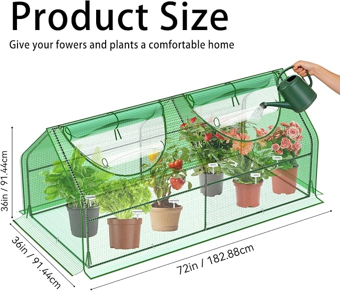 72"x36"x36" Mini Greenhouse for Outdoors & Raised Beds (Shelf-Free), Heavy-Duty PE Portable Plant Shelter with Dual-Zipper Mesh Windows, Bird & Weather Proof Hoop House with 6 Plant Tags
