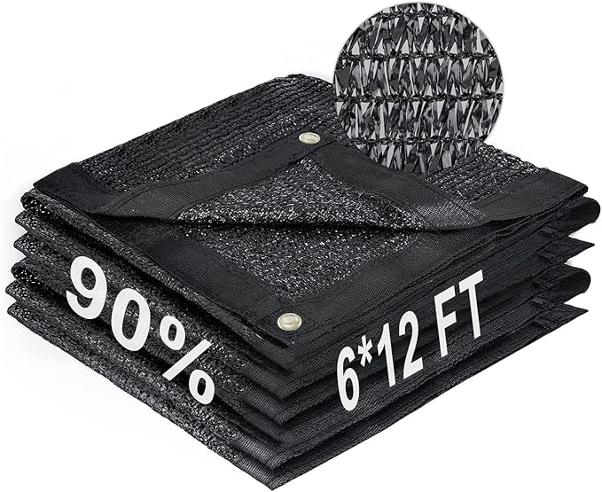 LOVE STORY 6x12FT 90% Black Garden Shade Cloth, Sun Shade Cover Net Mesh Tarp with Grommets, Sunblock Net for Garden,Greenhouse,Plants and Patio