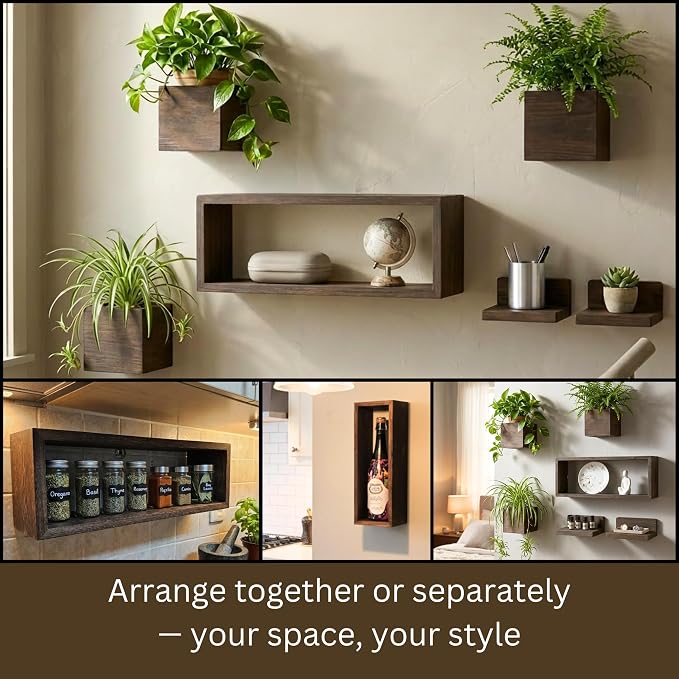 LaLaGreen Wood Planter Box for Indoor Plants (6 Pack) Hanging Wall Planters | Wall Planters for Dried Flowers Wall Mount Greenery Decor Living Room, Bedroom, Kitchen, Office Home Garden