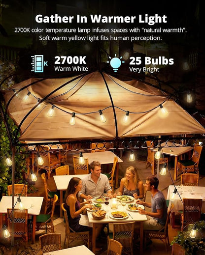 Outdoor String Lights 50FT, Patio Lights Outdoor Waterproof with 27 Bulbs | Shatterproof ST38 Edison Bulbs, Outside Hanging Light for Porch, Garden, Backyard, Deck, Balcony, Decor, 2700K Dimmable