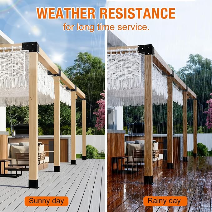 4-Way Pergola Brackets, 4"x4" Pergola Kit, Pergola Corner Bracket for Gazebos, Patio Pergolas, Log Cabin, Wooden Beams (2PCS)