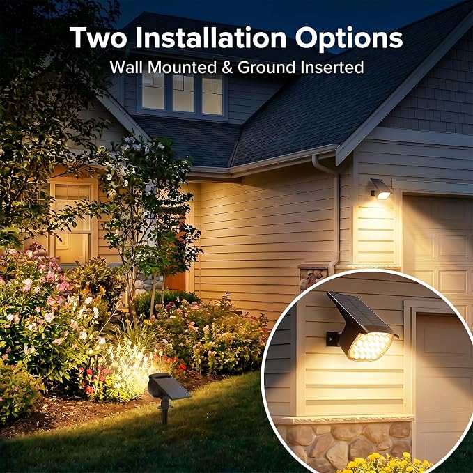 Solar Spot Lights Outdoor, 4 Pack 58 LED Solar Landscape Spotlights, Auto On/Off 3 Lighting Modes, 2-in-1 IP65 Waterproof Solar Landscape Lights for Yard Garden Pathway Tree