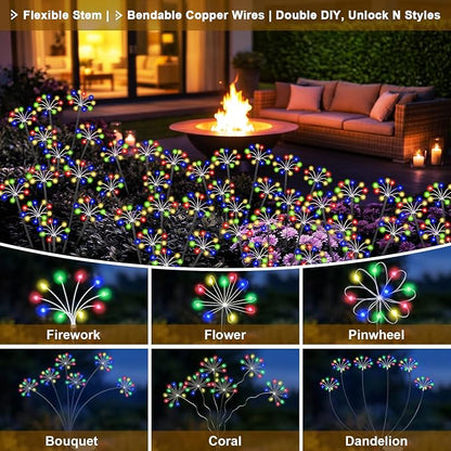 Solar Garden Lights Outdoor, 2 Pack New Upgraded Solar Swaying Starburst Light, Waterproof Fireworks Solar Lights, Yard Patio Pathway Decoration, Multicolor