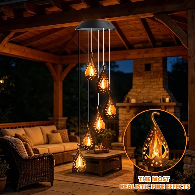 Zeiliuled Solar Wind Chime, Flickering Flame Solar Lantern Wind Chime | Gifts for Mom Grandma Girls, Outdoor Decorative Mobile Lights for Garden, Yard, Patio, Window, Party Décors(Warm White)