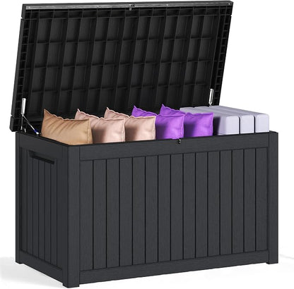 Sersper 230 Gallon Outdoor Storage Box, Resin Deck Box, Waterproof and UV Resistant Package Delivery Box for Patio Cushions, Pool Supplies, Lockable, Black