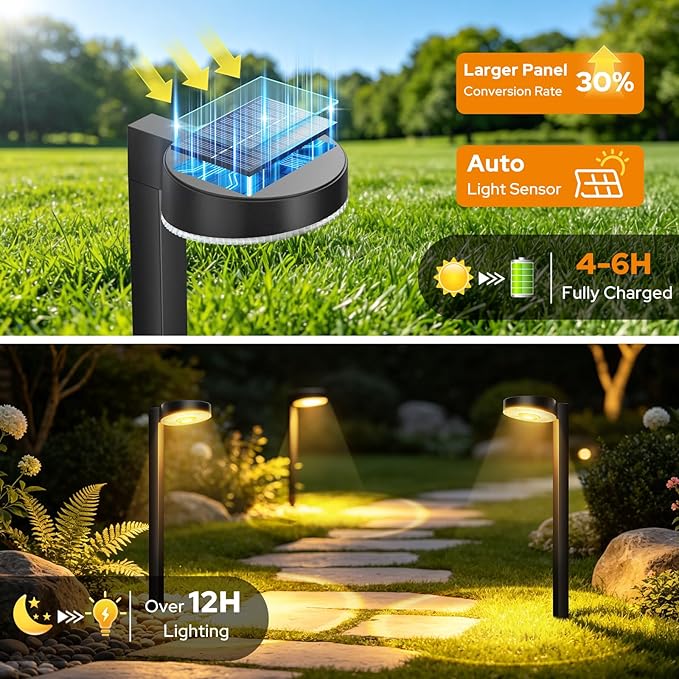 APONUO 12 Pack Solar Pathway Lights Outdoor, 3 Color Temperatures Selectable CCT, Focused Ground Spot Lens, Brighter Up to 12 Hrs IP65 Waterproof Path Lights for Walkway Driveway Yard Garden(Black)